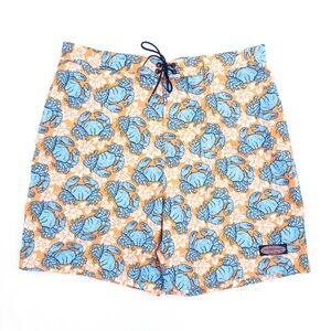 Vineyard Vines Orange and Blue Crab Print Swim Shorts Large